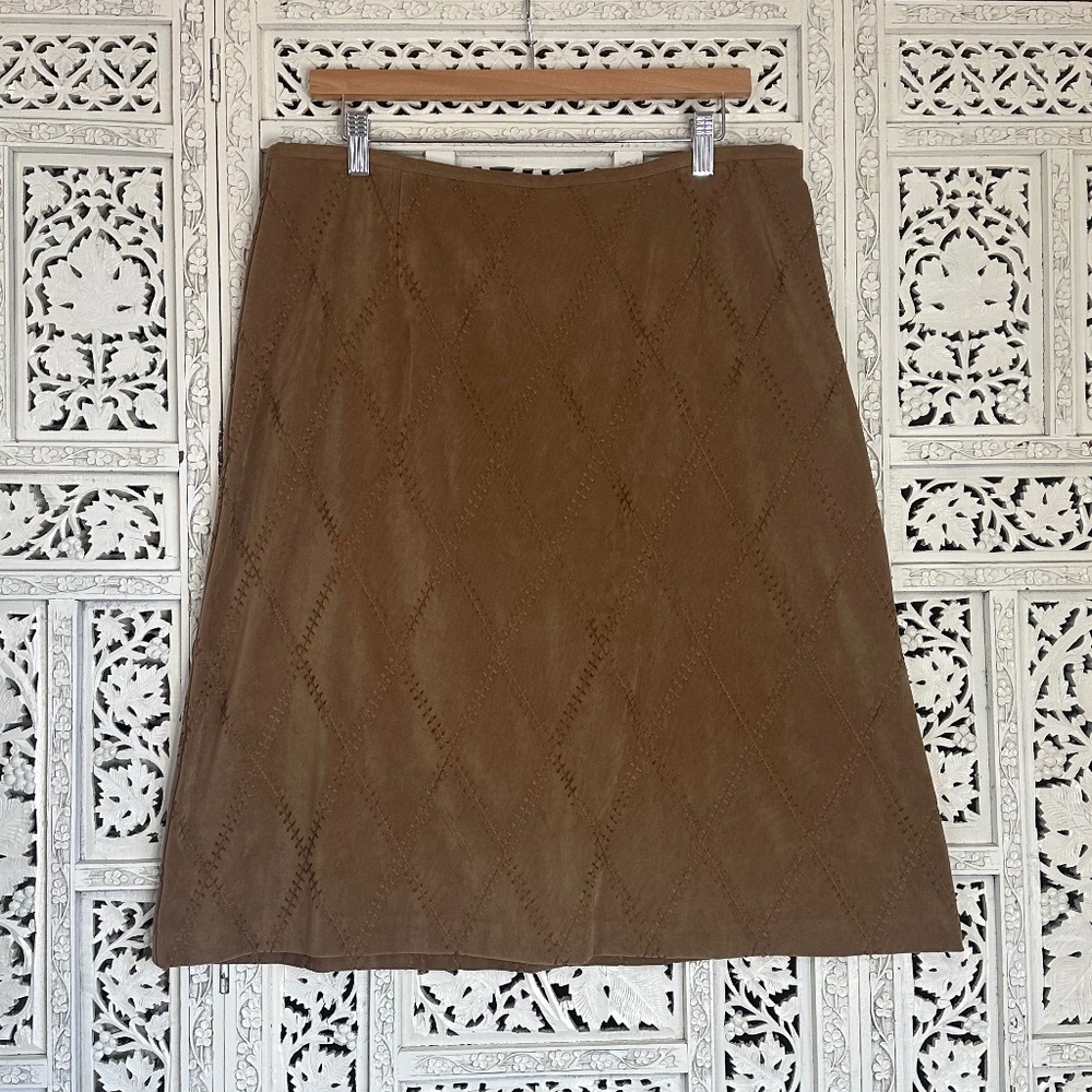 Norton Mcnaughton Stretch Brown Boho Patchwork Diamond Pattern Knee Length Skirt
